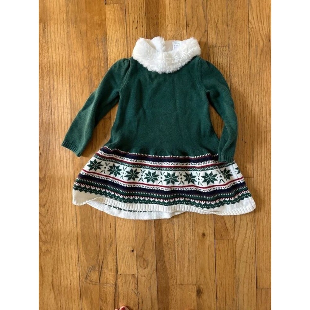 Gymboree 2t girls green knit fair isle sweater dress